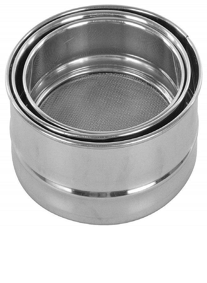 RAGHAV Multipurpose Flour Sieve Stainless Steel Aata Chalni for Kitchen, Wheat & Rice Flour Strainer (Set of 3) - Image 1